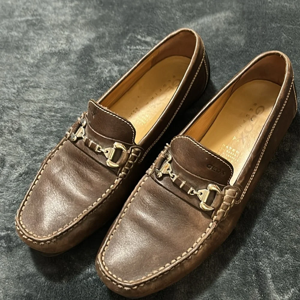 Geox Brown Leather Slip-On Loafers with Classic Stitching